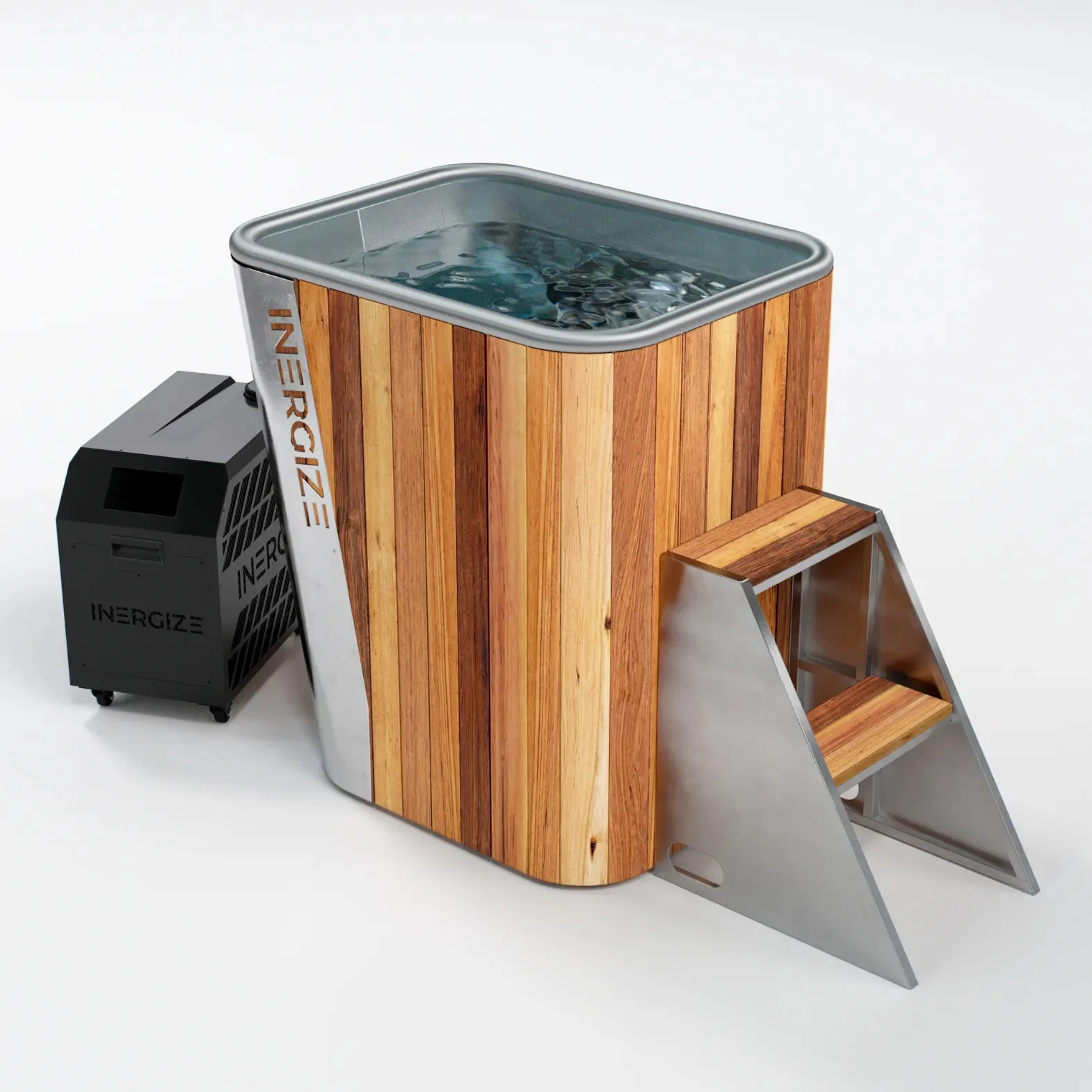 Inergize Spire Elite cedar and stainless steel cold plunge with chiller