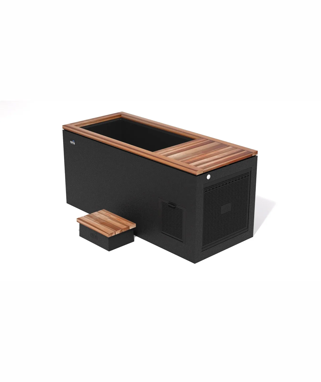 Renu Therapy Siberian Pro large wood-body cold plunge in black with California Redwood