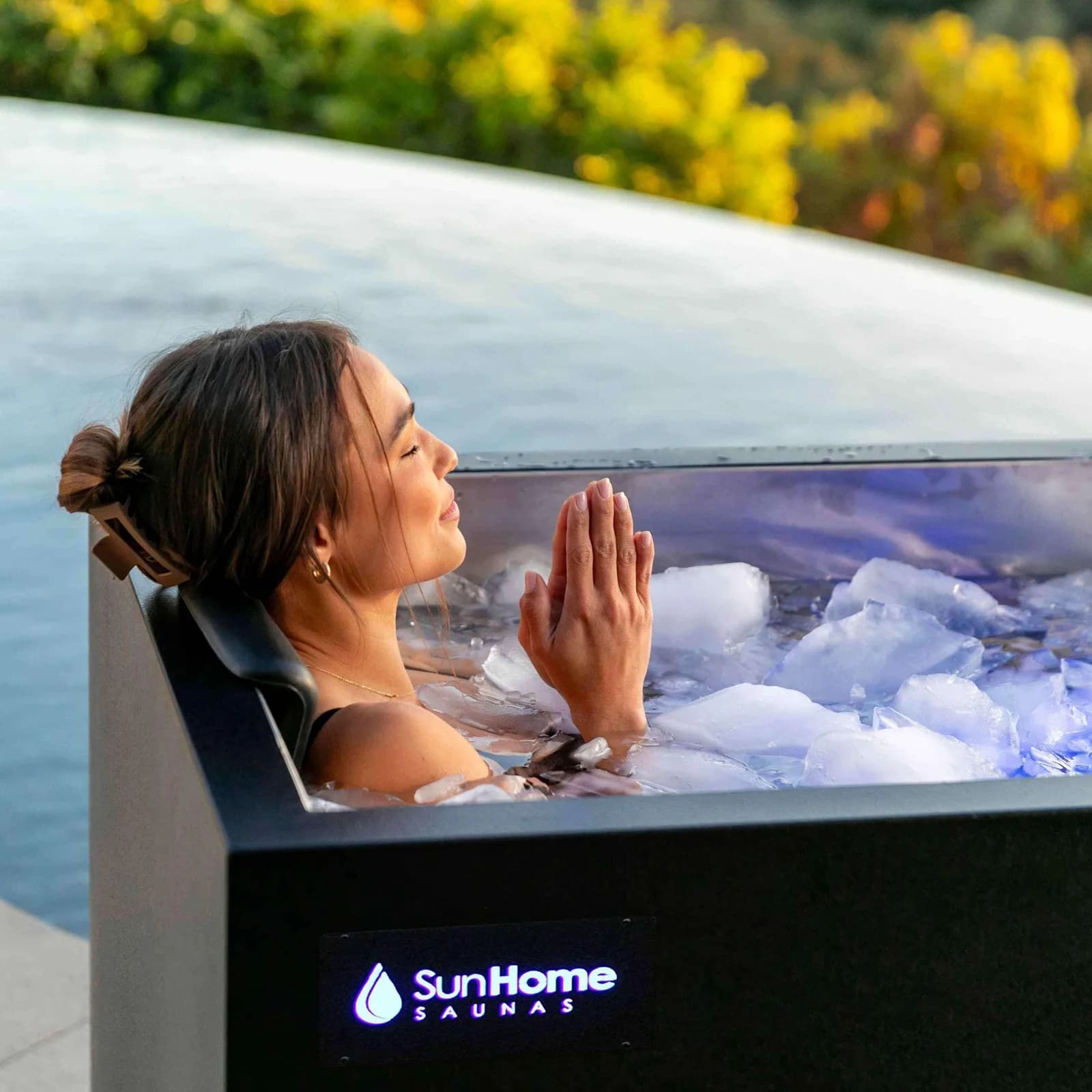 Sun Home Cold Plunge Pro stainless steel cold plunge installed outdoors